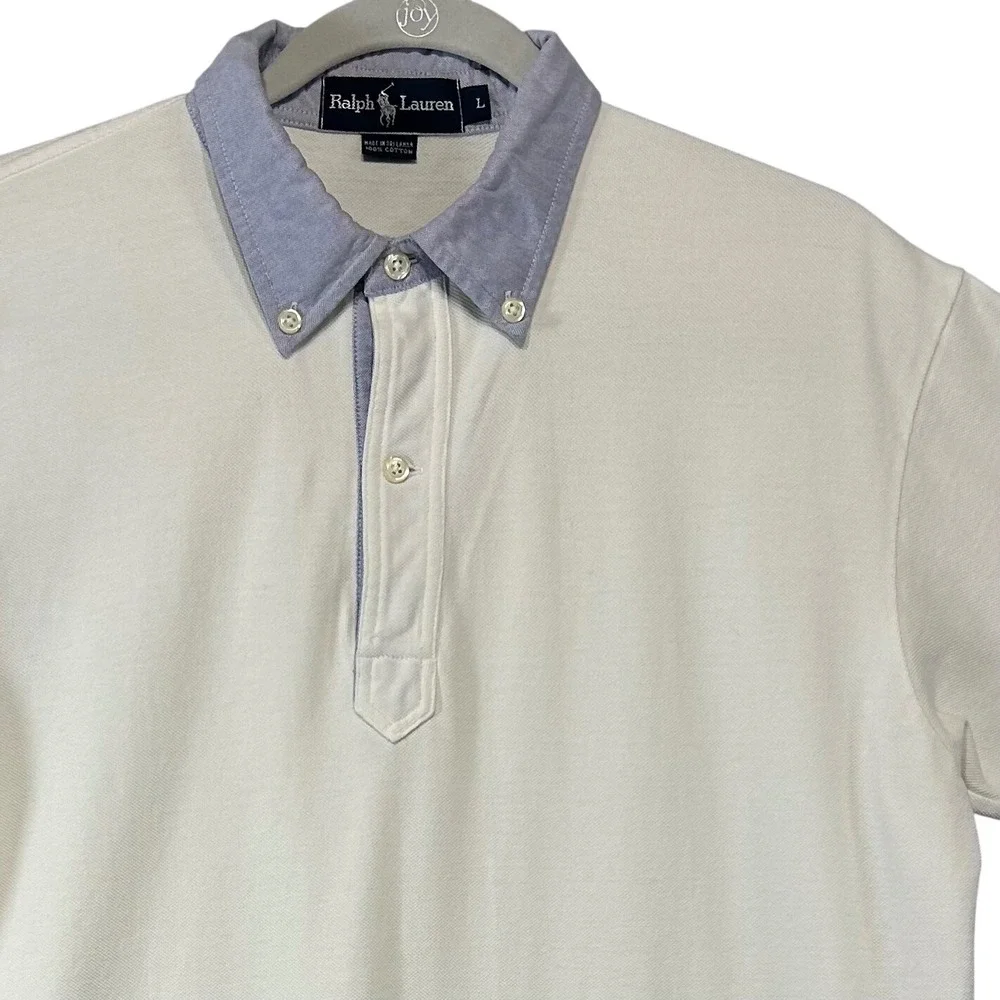 Vintage Ralph Lauren Polo Shirt Mens L White Cotton Preppy Classic 90's Y2K